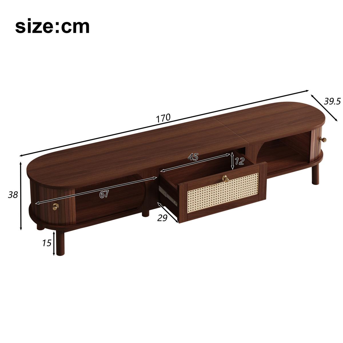 TV-SCHRANK Walnussoptik Rattan mit Schublade & Türen - Naturfarben, Holzwerkstoff (170/38/39.5cm) - Urban Meuble