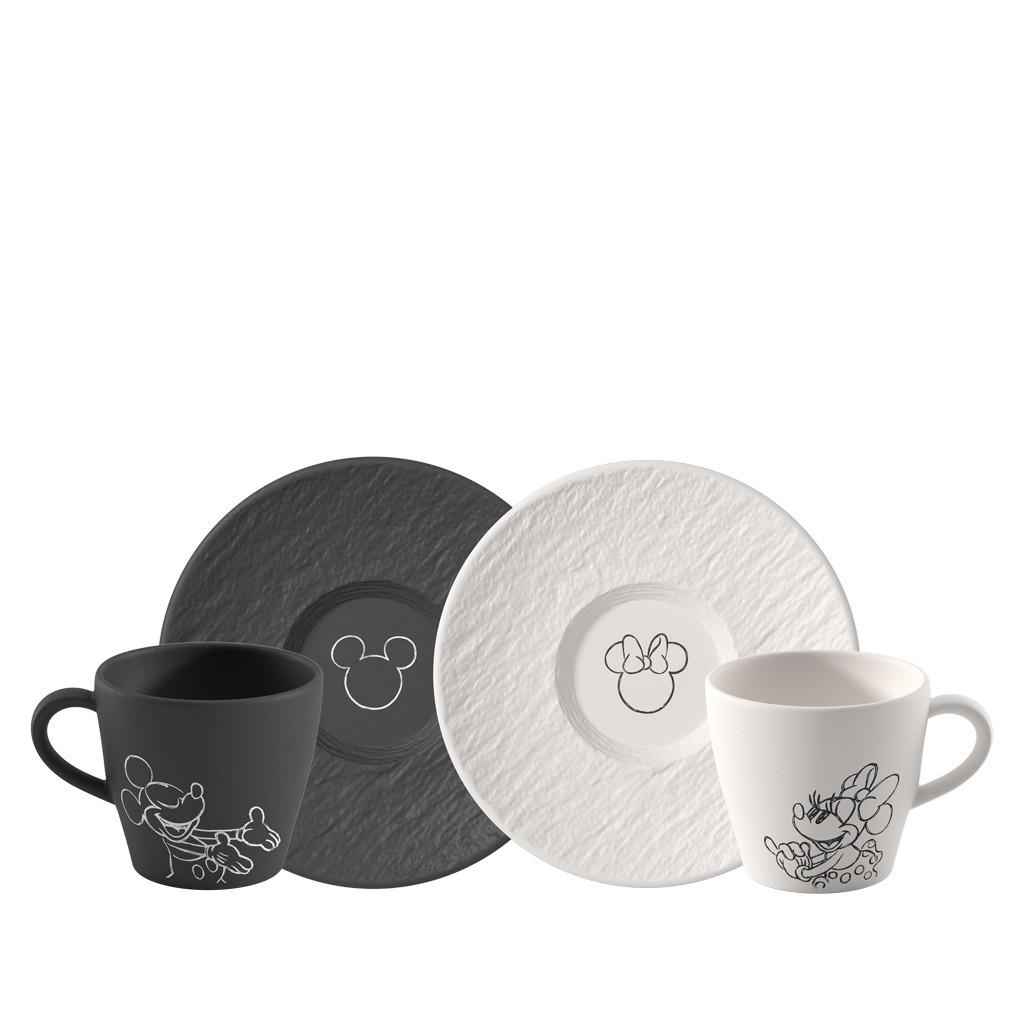 KAFFEETASSEN MIT UNTERTASSEN Manufacture Rock – Mickey Mouse schwarz-weiß 160 ml 2er Set - Schwarz/Weiß, Keramik (0.16L) - Villeroy & Boch