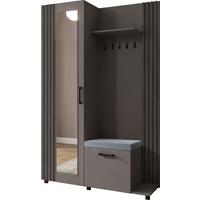 GARDEROBE Linaro mit Spiegel, Sitzbank in Lamellen-Optik 137/207/42 cm, Rechts - Dunkelgrau/Schwarz, Holzwerkstoff (137/207/42cm) - WFL GROUP