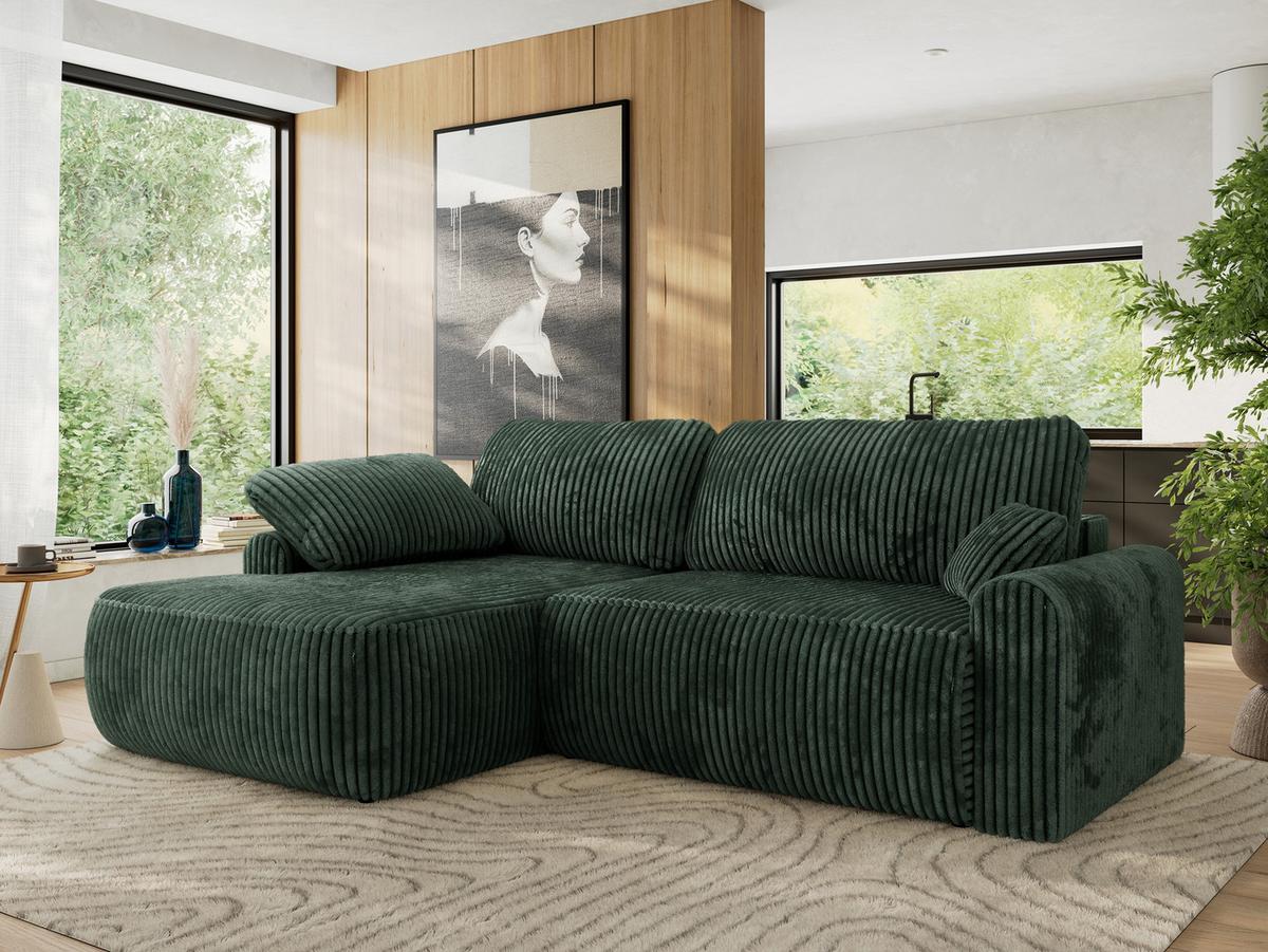 ECKSCHLAFSOFA CUBO L Grün Cord - links - Schwarz/Grün, Kunststoff/Textil (273/187cm) - MKS