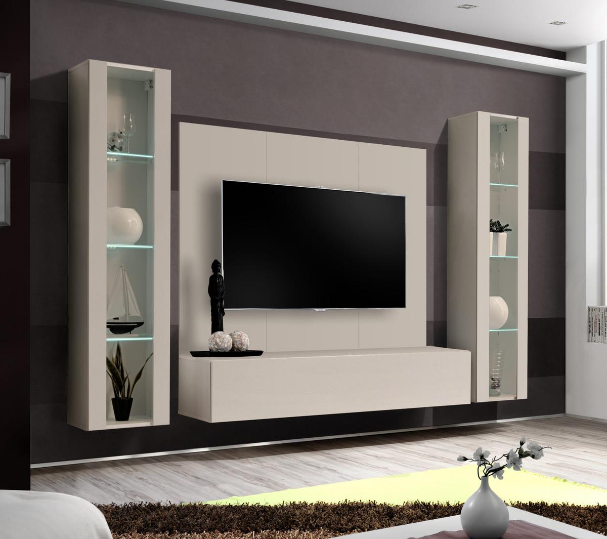 WOHNWAND Kaschmir 4-teilig 260 cm hängend, Schrankwand mit LED-Beleuchtung - Kaschmir, Glas/Holzwerkstoff (260/170/40cm) - Inn.Furn