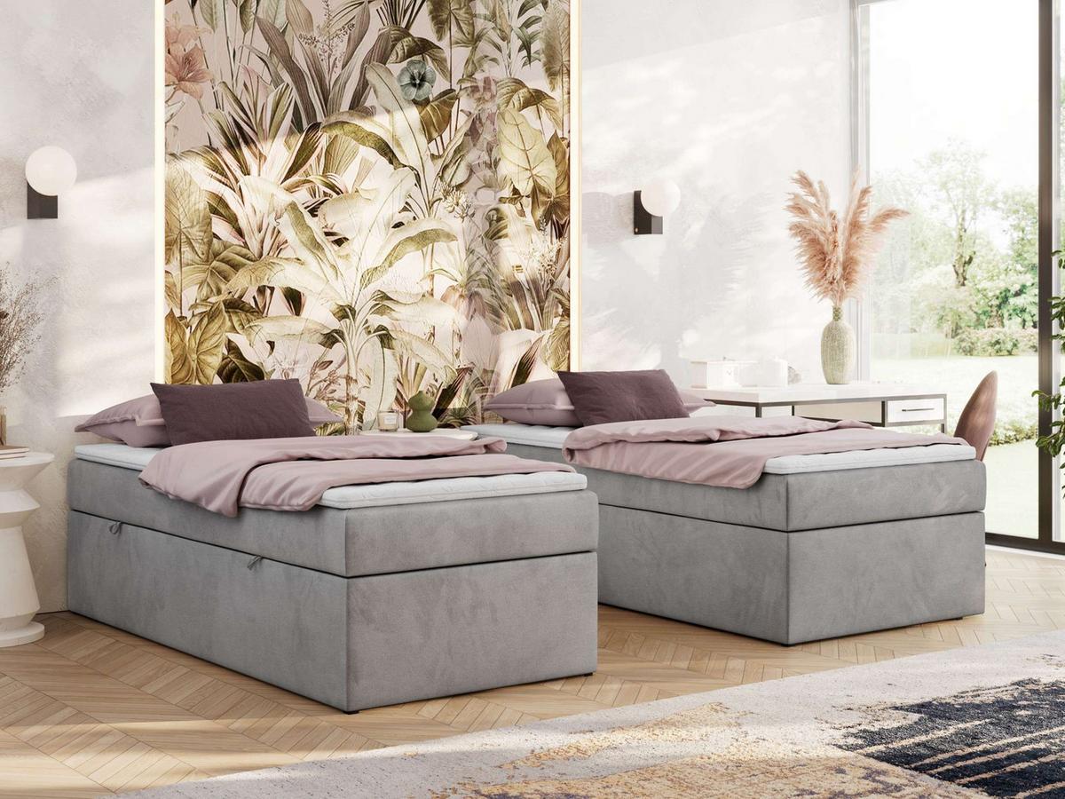 BOXBETT ZERO 90/200 - Hellgrau Velvet - H3 - Topper T25 - Hellgrau, Textil (90/200cm) - MKS