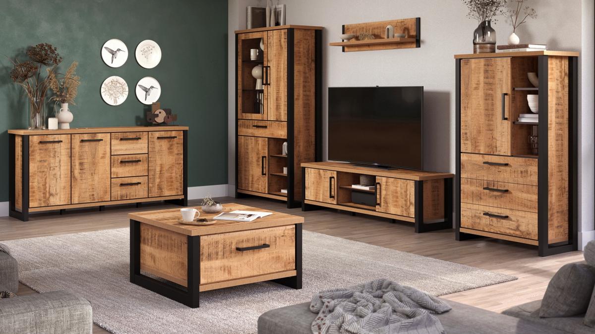 TV-LOWBOARD Mango, schwarz 166 cm, TV Unterteil mit viel Stauraum - Schwarz/Naturfarben, Holzwerkstoff/Kunststoff (166/50/45cm) - Top.Furn