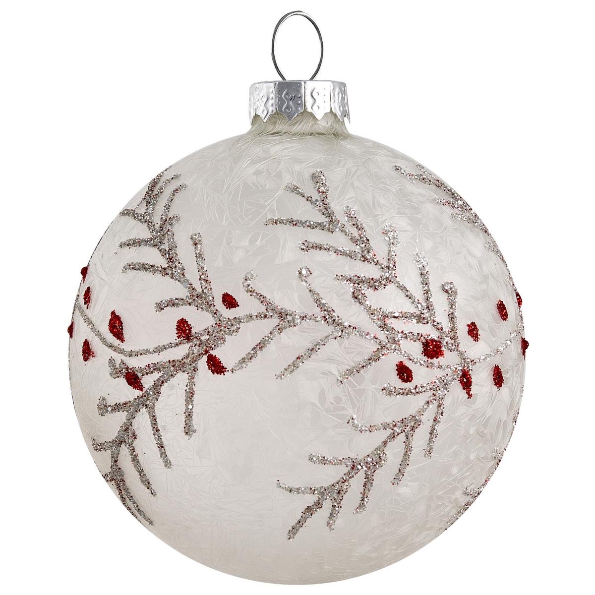 WEIHNACHTSKUGEL 50er Set Glas Rot/Weiß Snowflake - Rot/Weiß, Glas (8/14/8cm) - Beliani