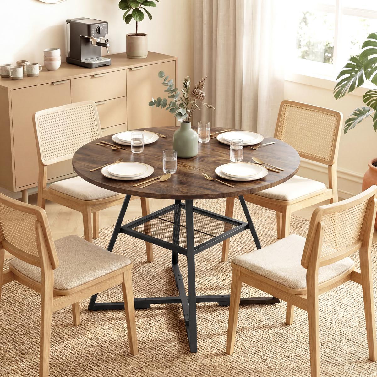ESSTISCH Spanplatte Metall Rustikal Braun - Braun, Holzwerkstoff (100/100/76cm) - HOMCOM