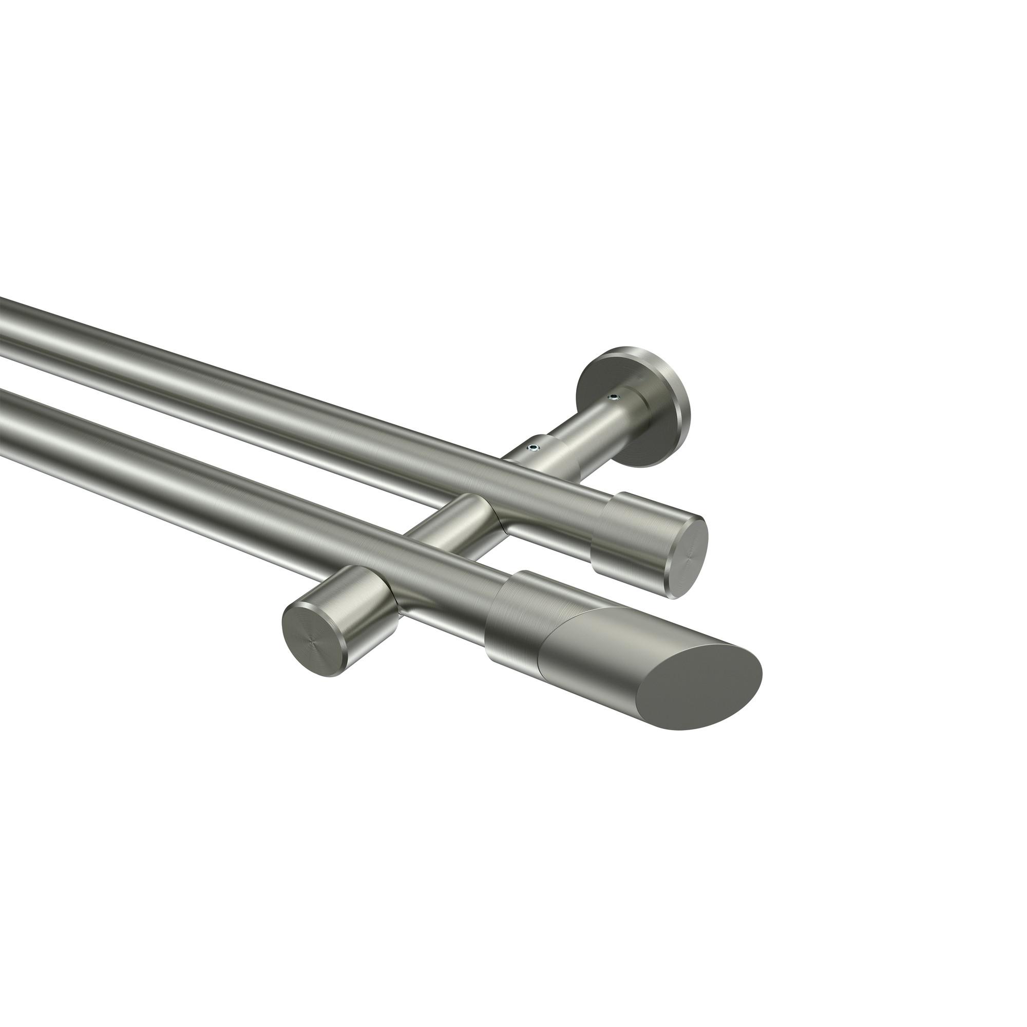 GARDINENSTANGE Prestige Verano 600 cm (geteilt in 3 x 200 cm), 2-läufig (ohne Ringe), 20 mm Ø Edelstahl-Optik - Edelstahlfarben/Silberfarben, Metall (600cm) - INTERDECO