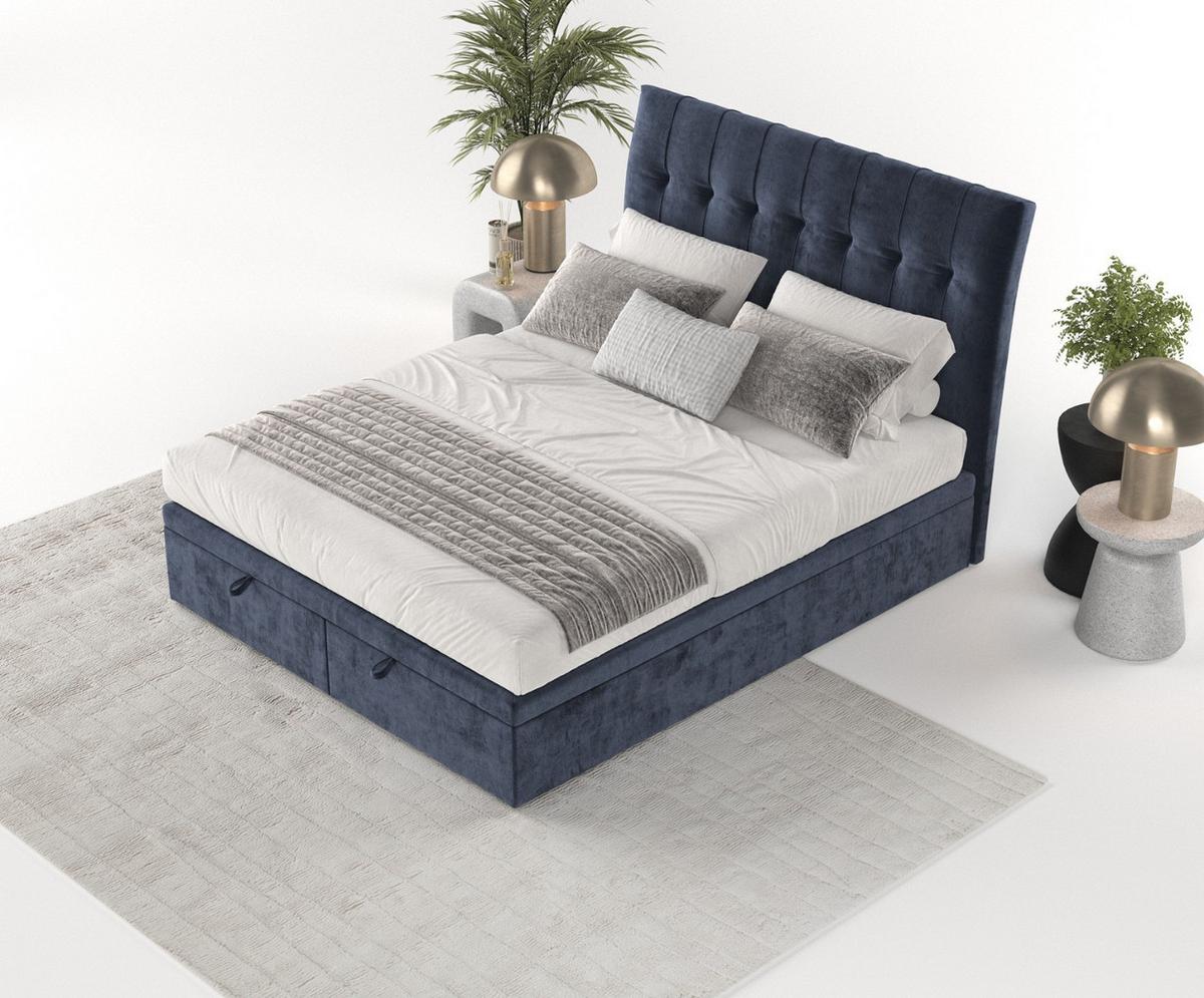 POLSTERBETT Kelsea mit Stauraum 120/200 cm Marineblau im Lotta Stoff - Schwarz/Dunkelblau, Holz/Holzwerkstoff (120/200cm) - AltaBeds