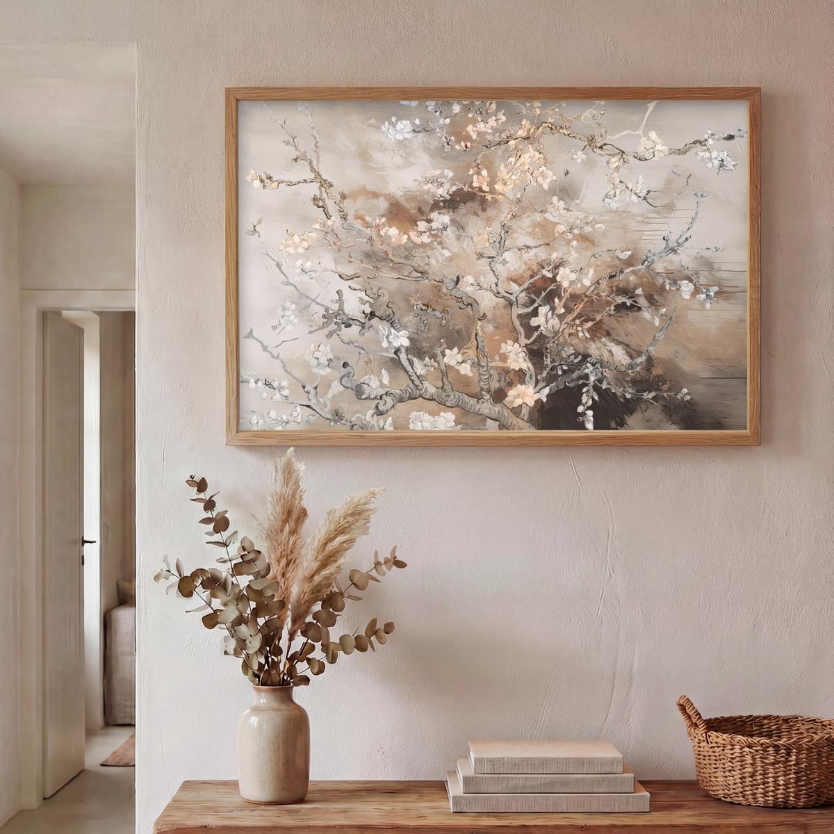 WANDLEUCHTE MIT AKKU Mandelblüte - Kunst - Van Gogh - Beige - Abstrakt 100x70 cm - Graubraun, Holzwerkstoff (100/70/8cm) - OnlyWow