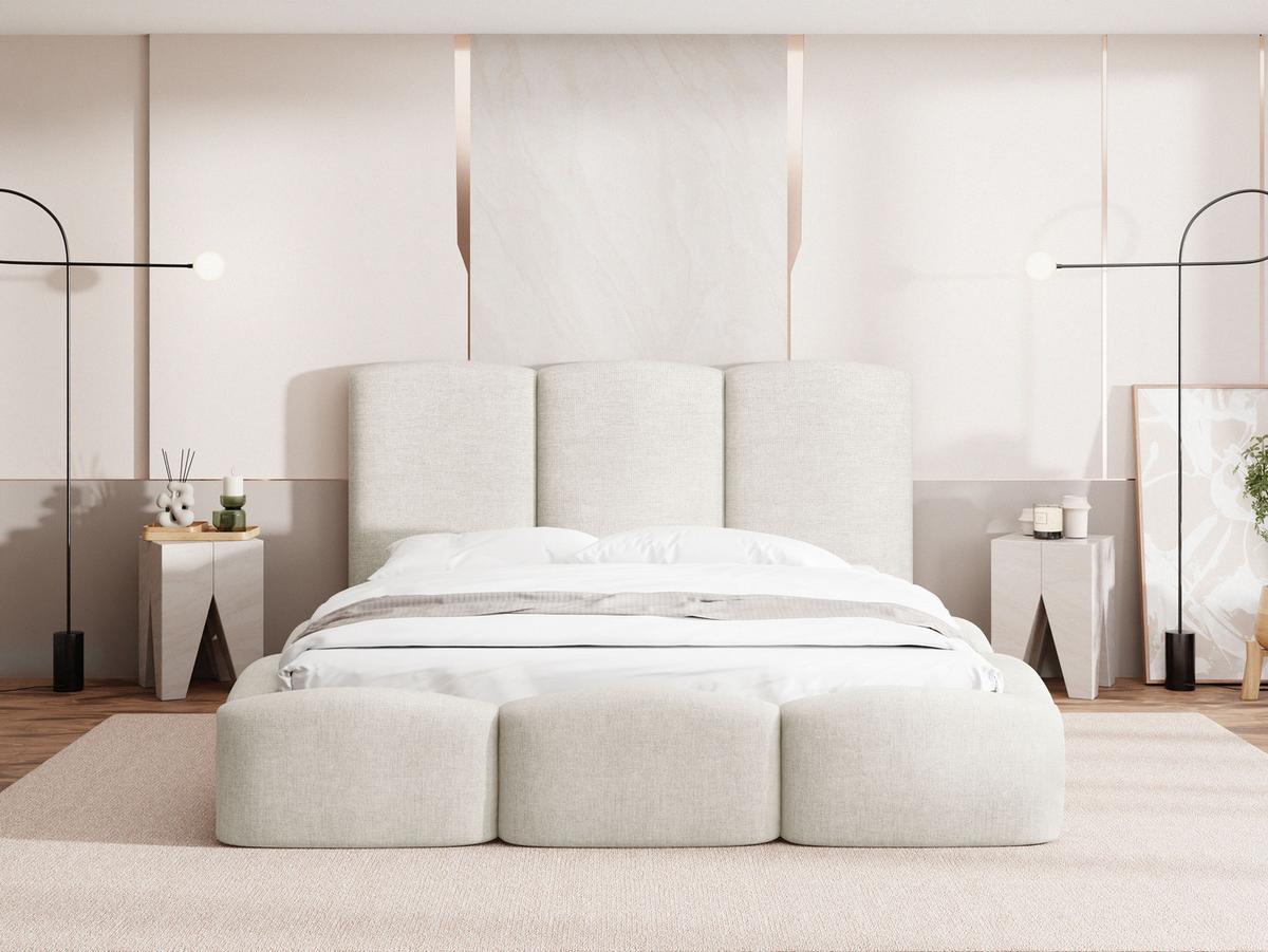 POLSTERBETT Harmony mit Bettkasten & Lattenrost in Creme Chenille 120 x 200 cm - Beige/Birkefarben, Holzwerkstoff/Kunststoff (120/200cm) - WFL GROUP