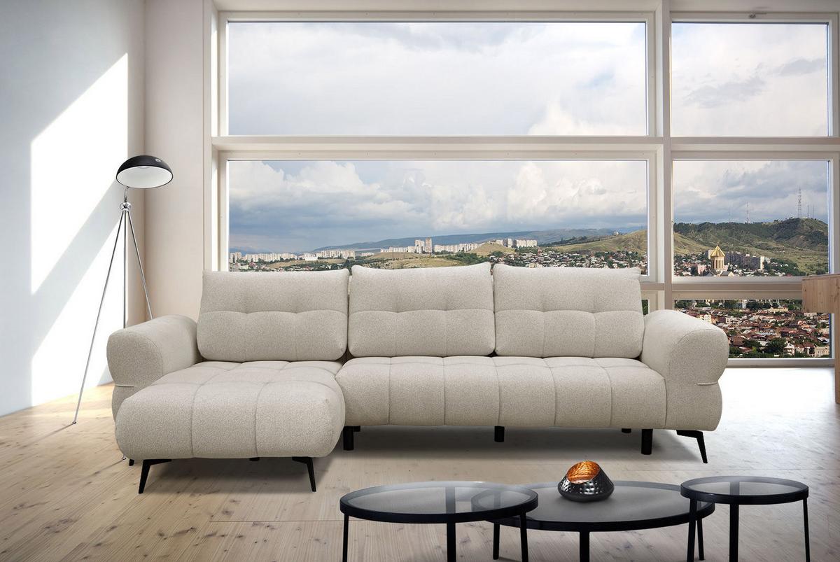 ECKSOFA SALVINI 4-Sitzer, ecru - Ecru/Schwarz, Holzwerkstoff/Textil (158/292cm) - Wozimo