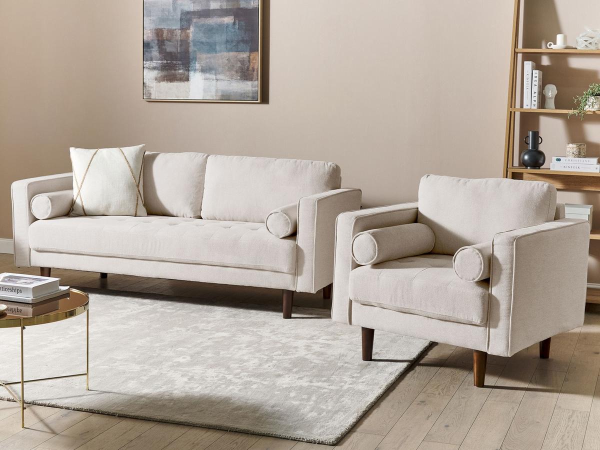 SOFA-SET 4-sitzer hellbeige Nurmo - Beige/Dunkelbraun, Textil (77/77/174cm) - Beliani