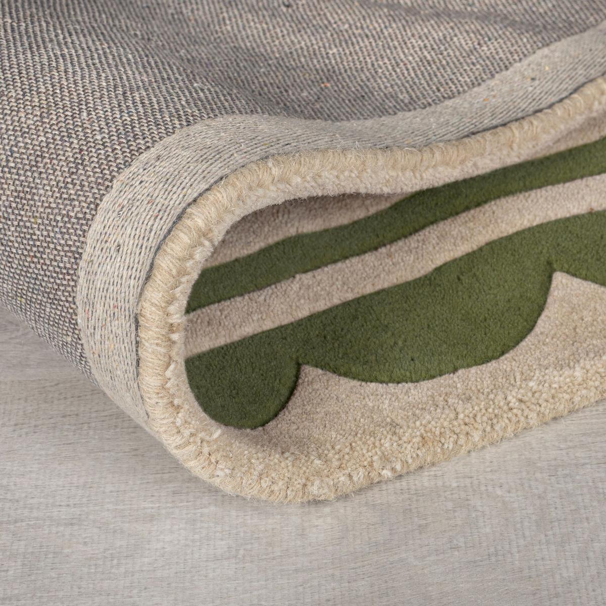 WOLLTEPPICH WENSUM, mit grafischem Muster mit Rahmen, Grün-Beige, Ø 120 cm - Grün, Textil (120/120cm) - KADIMA DESIGN