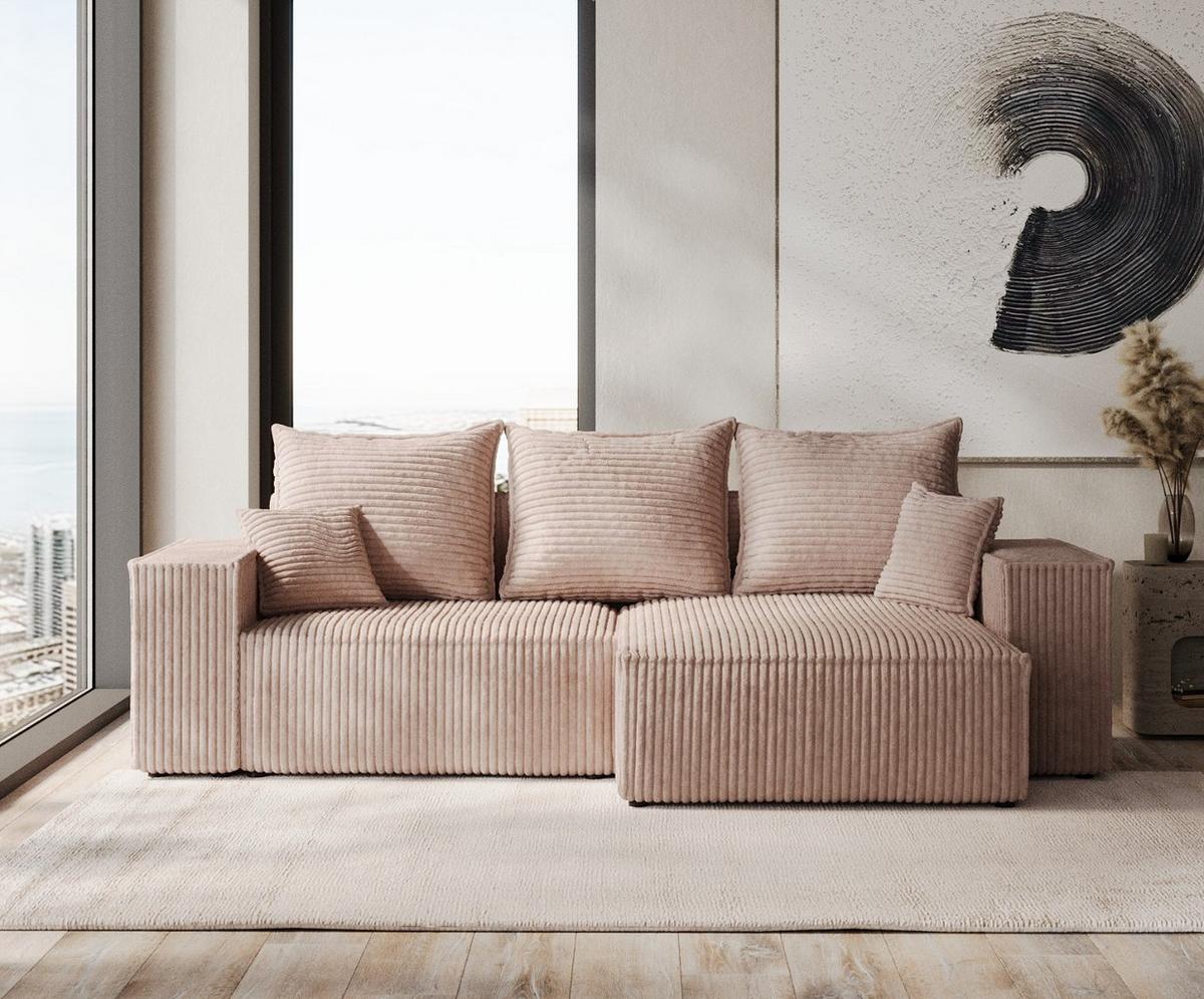 ECKSOFA SENSO mit Schlaffunktion Beige im Tilia Stoff - Beige/Schwarz, Holz/Holzwerkstoff (255/148cm) - AltaBeds