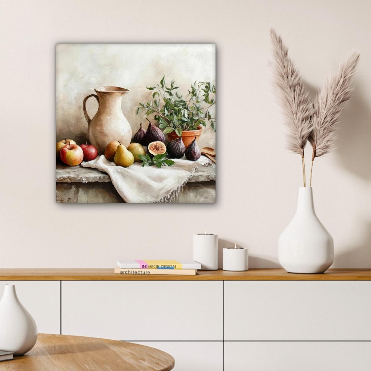 LEINWANDBILD Obst - Kräuter - Ländlich Wandbild Wohnzimmer 50x50 cm - Naturfarben, Textil (50/50cm) - MuchoWow