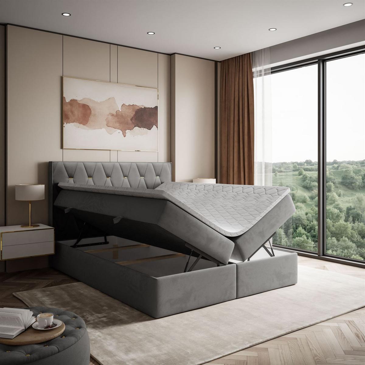 BOXSPRINGBETT IZOLDA mit Bettkasten und Topper 160x200 cm Royal Velvet 250 - Grau, Textil - Lookway