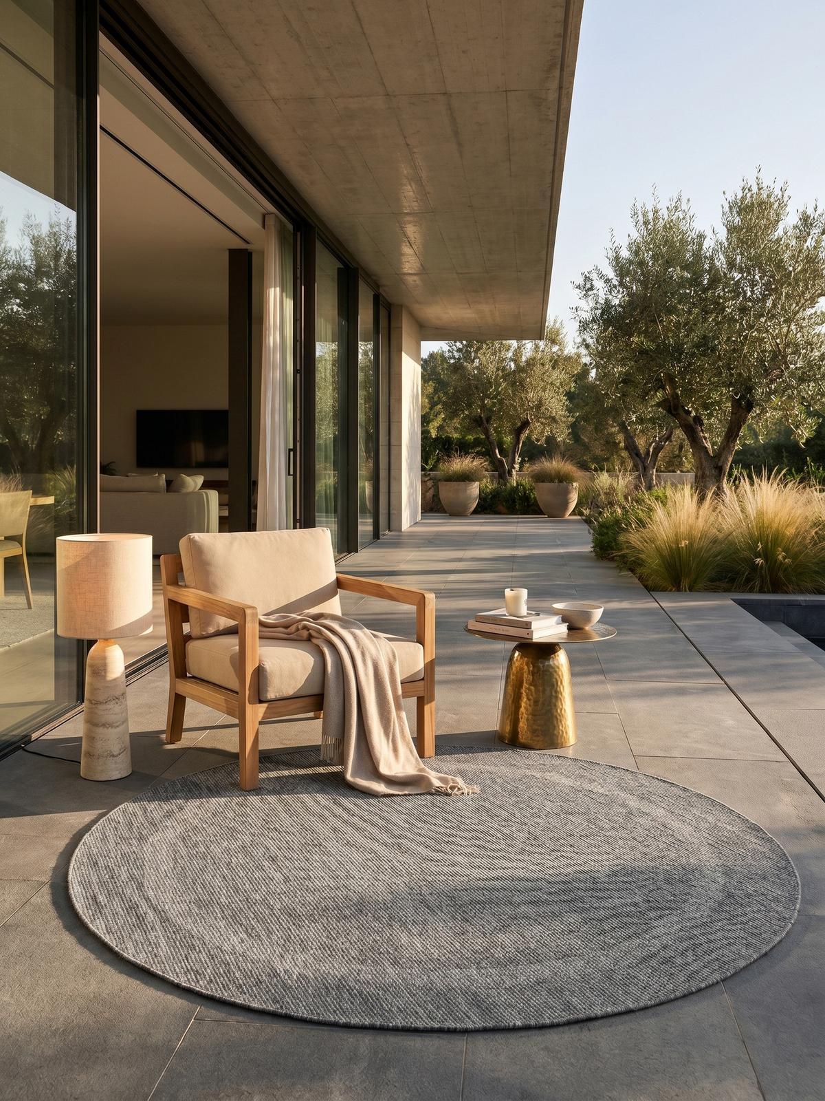 TEPPICH Outdoor ALSTER in Grau, einfarbig, Ø 160 cm - Grau, Textil (160/160cm) - KADIMA DESIGN