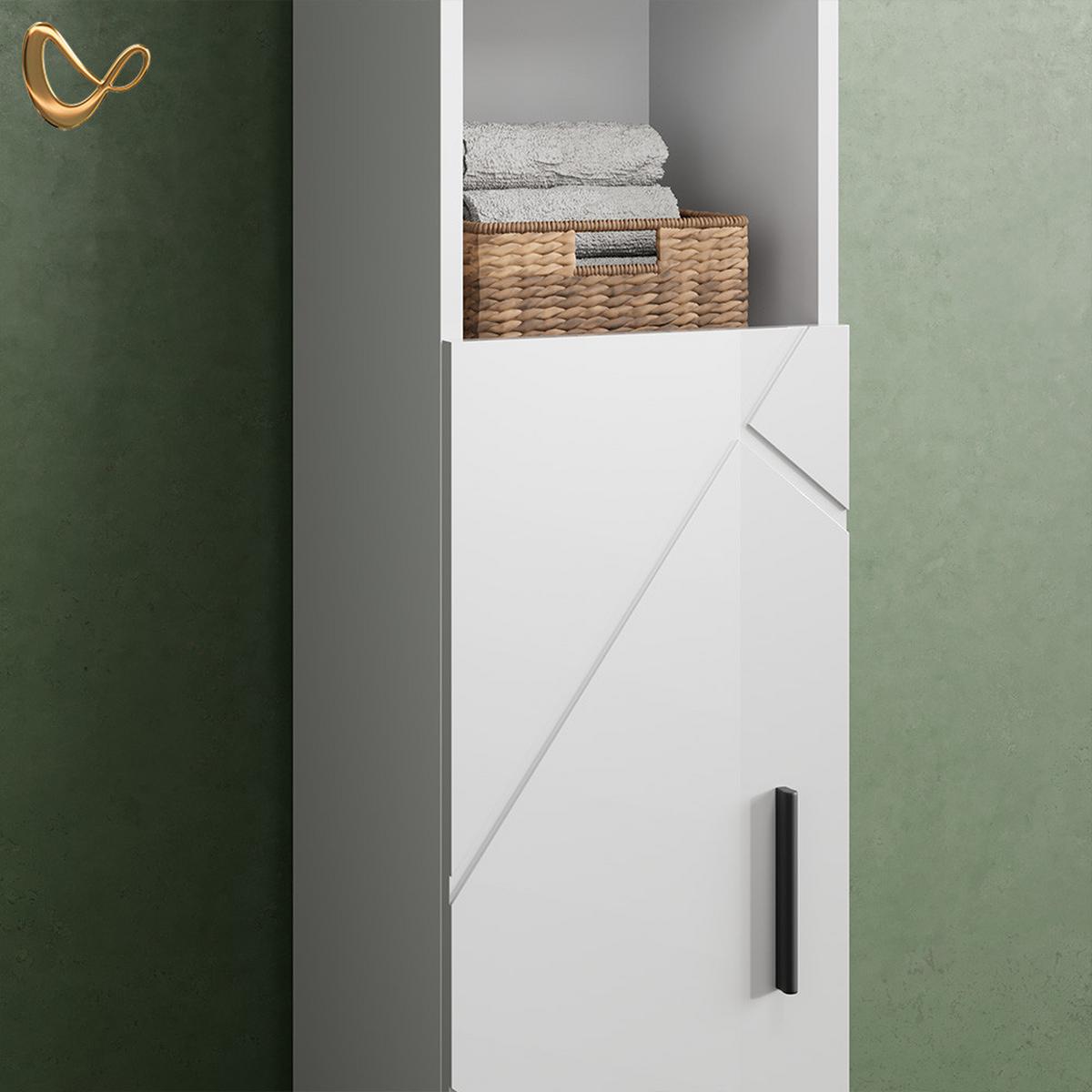 BADMÖBEL-SET Ronco Weiß Hochglanz 3 Teile, mit Hochschrank - Weiß Hochglanz, Holzwerkstoff (60/59/30cm) - Livinity®