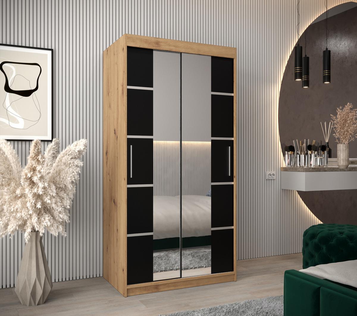 SCHWEBETÜRENSCHRANK 200/100/62 2-türig - Silberfarben/Schwarz, Holz/Kunststoff (100/200/62cm) - MÖBEL KRYSPOL