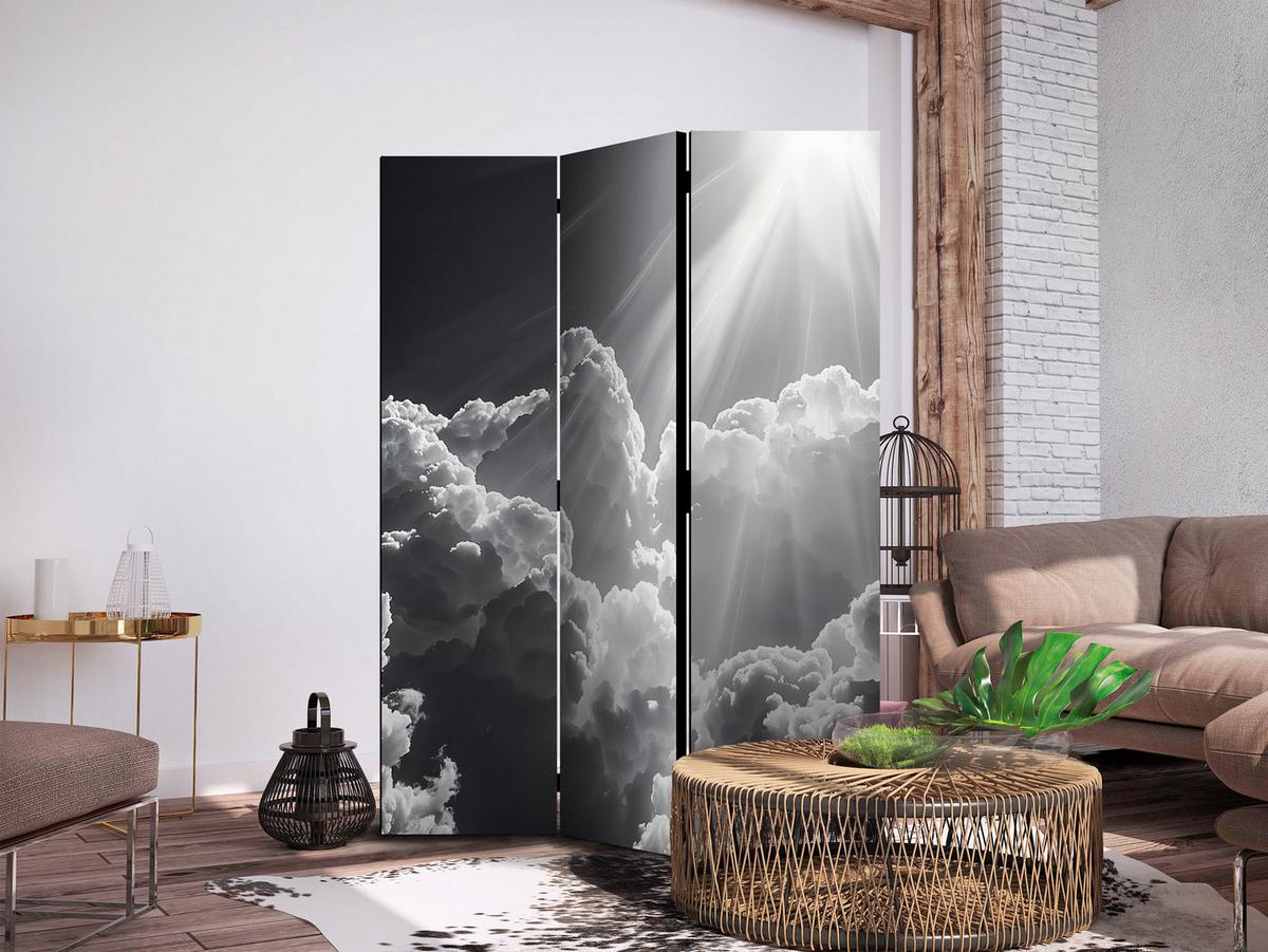 PARAVENT Akustik 3-tlg 135x172 cm Schwarz-Wei er Himme - Schwarz, Holz/Textil (135/172/3cm) - Muralo