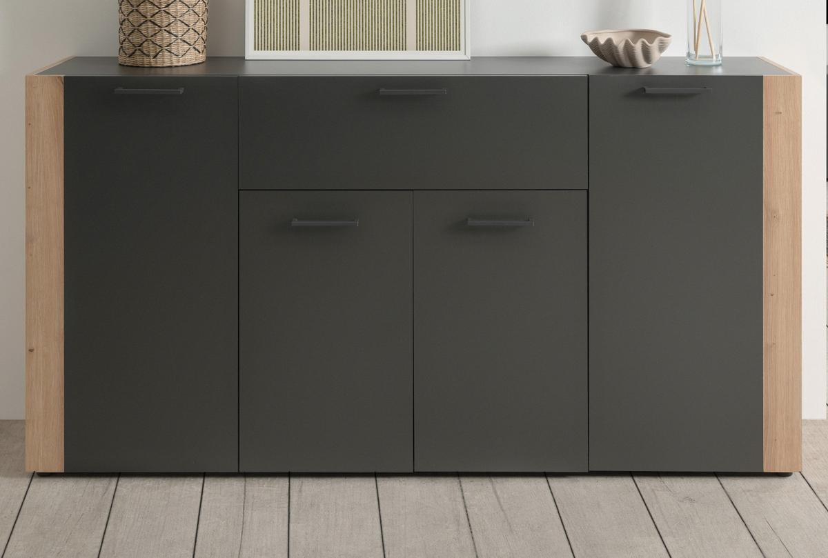 SIDEBOARD grau, Artisan Eiche 162 x 85 cm, Kommode 4-türig - Anthrazit/Schwarz, Holzwerkstoff/Kunststoff (162/85/34.5cm) - Furn.Design