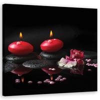 WANDBILD rote kerzen zen stones - Rot, Textil (30/30cm) - Feeby