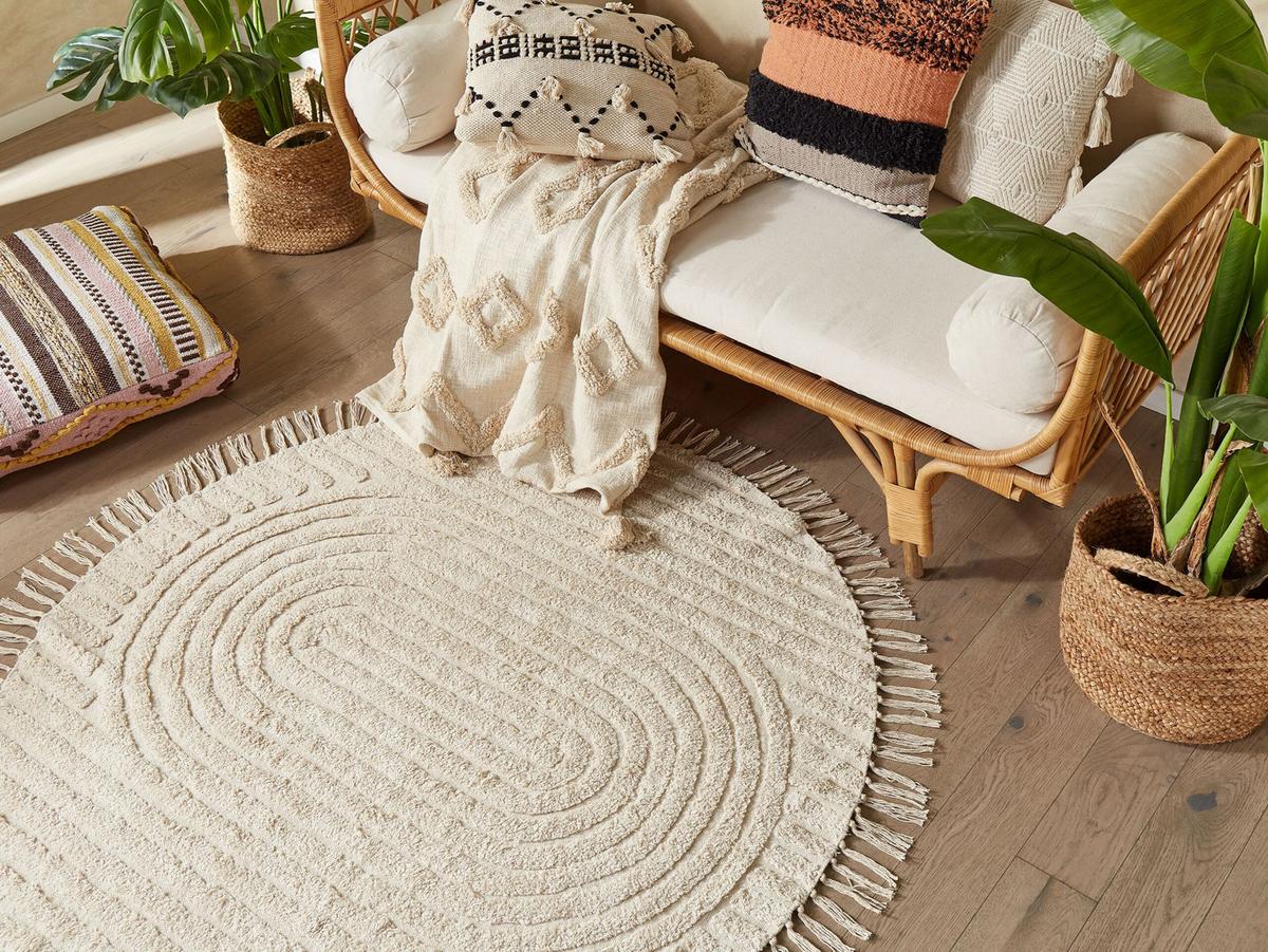 TEPPICH geflochten Halfeti 140/140 cm - Beige, Textil (140/140cm) - Beliani