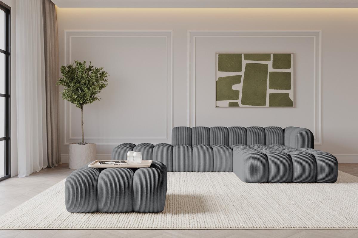 POUF OLEA-PUF 91x87x44 cm Dunkelgrau Cord Modular Sitzhocker - Schieferfarben/Dunkelgrau, Holzwerkstoff/Kunststoff (91/44/87cm) - ALTDECOR