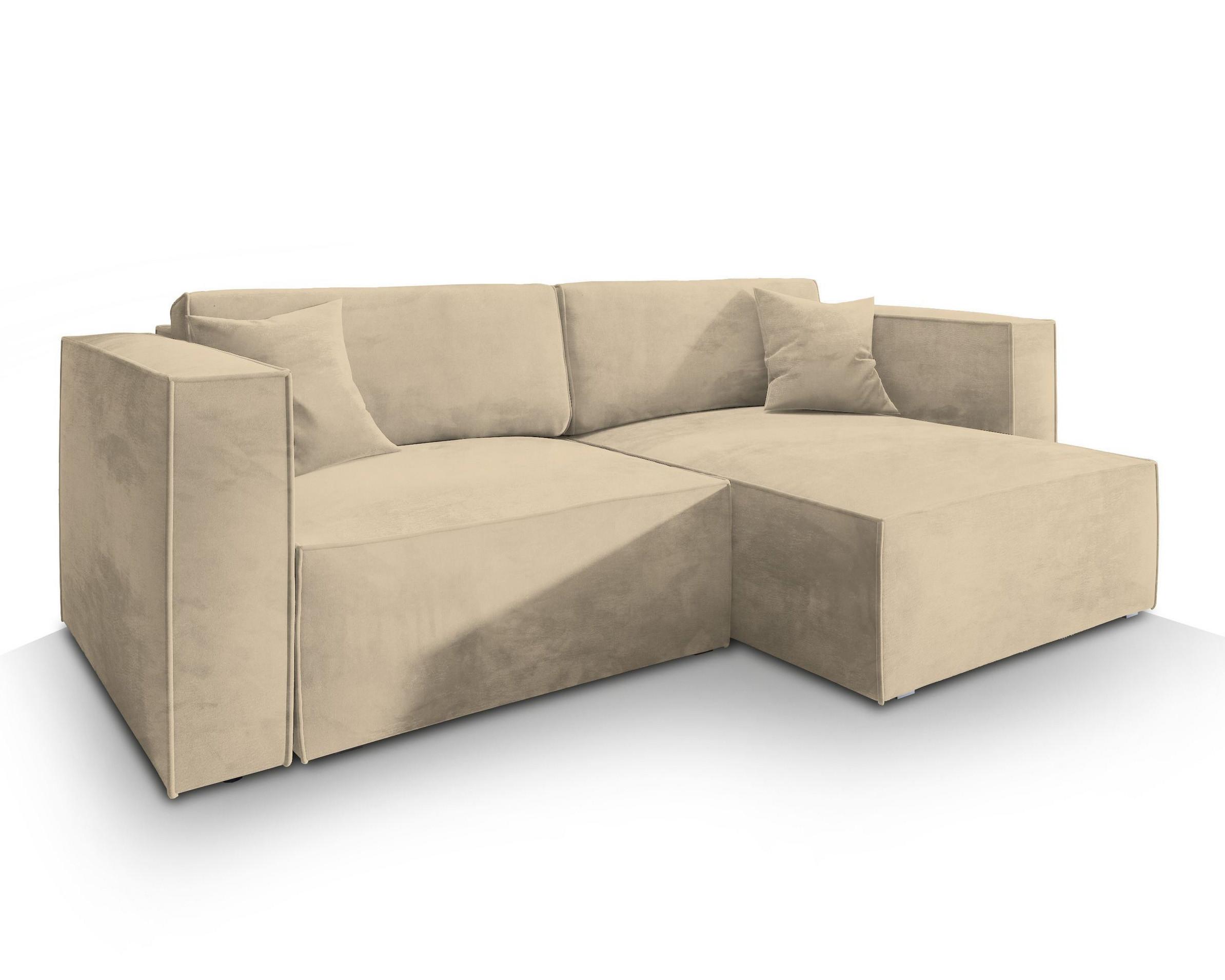 ECKSOFA NERIO M Creme Velours-Stoff mit Schlaffunktion - Creme/Grau, Holz/Kunststoff (245/148cm) - MASSENO