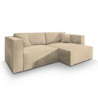 ECKSOFA NERIO M Creme Velours-Stoff mit Schlaffunktion - Creme/Grau, Holz/Kunststoff (245/148cm) - MASSENO