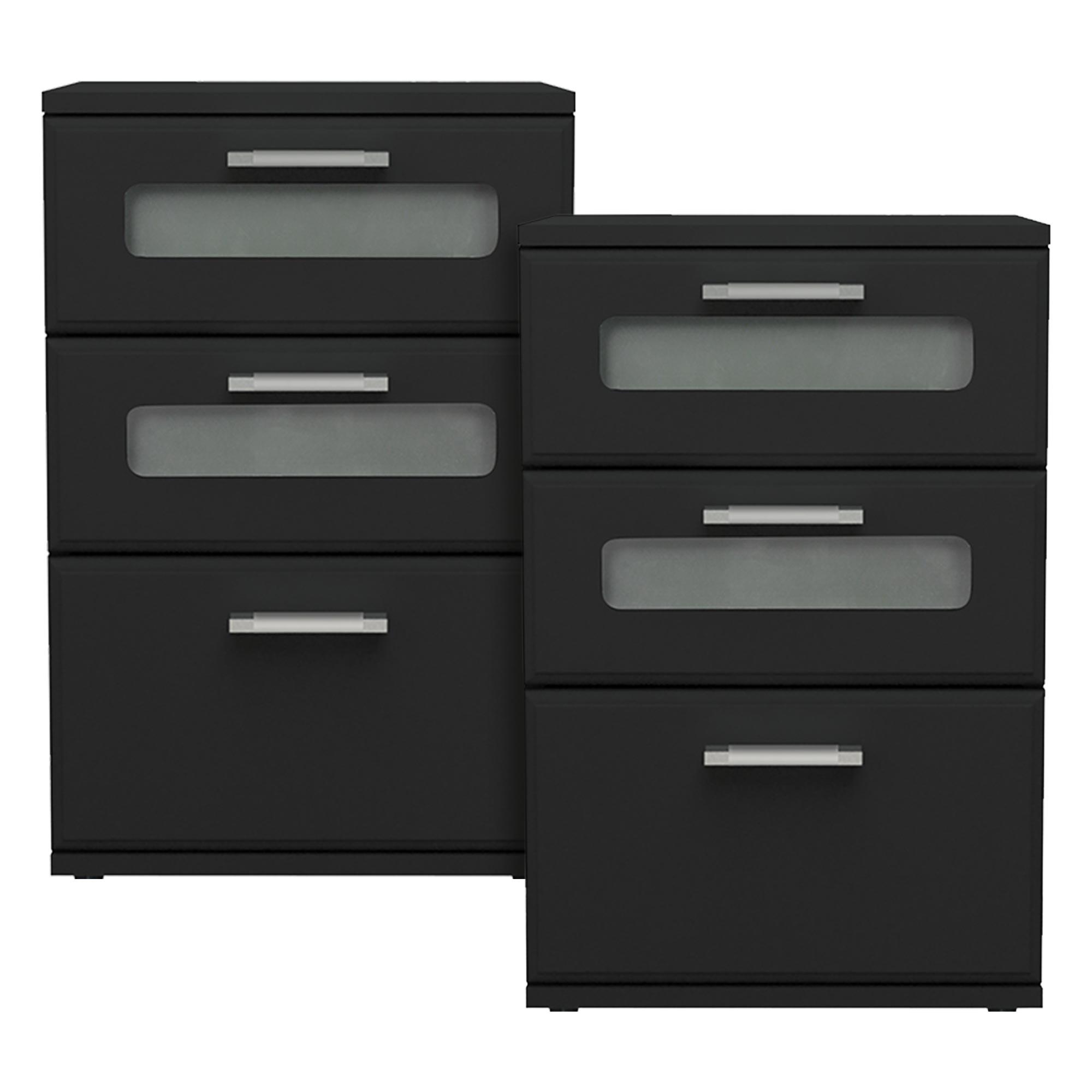 NACHTTISCH 2er Set mit 3 Schubladen Schwarz 40x60x38 cm aus Holz - Schwarz, Holzwerkstoff (40/60/38cm) - ML-DESIGN