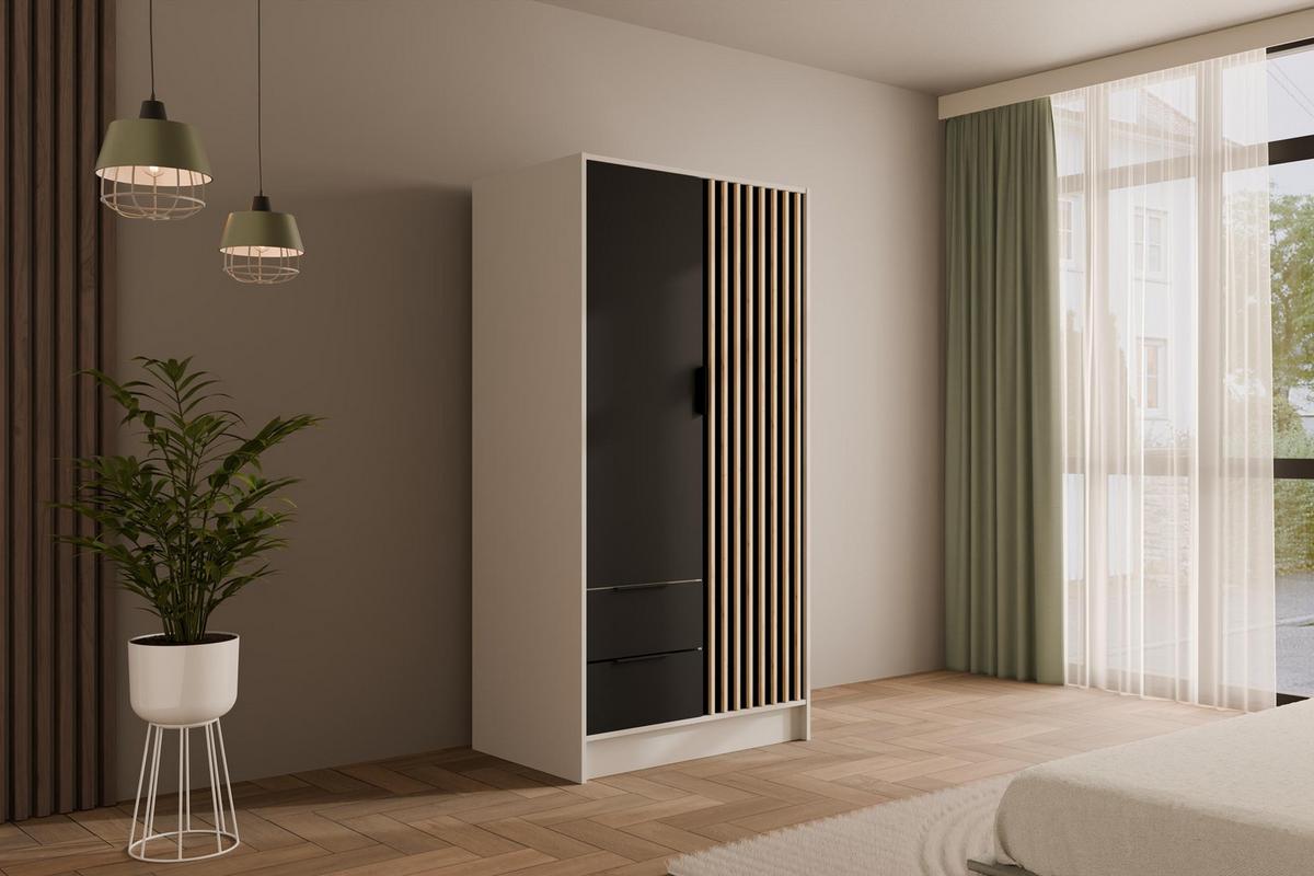 KLEIDERSCHRANK NELIA - 120 cm - Schwarz/Weiß, Holzwerkstoff (102/200/51cm) - ALTDECOR