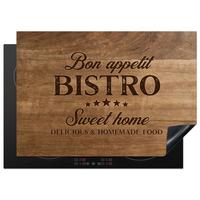 HERDABDECKPLATTE Zitat - Bistro - Guten Appetit - Süßes Zuhause - Holzmaserung Herdabdeckung Induktionsfeld 75x52 cm - Braun, Kunststoff (75/52/0.2cm) - MuchoWow