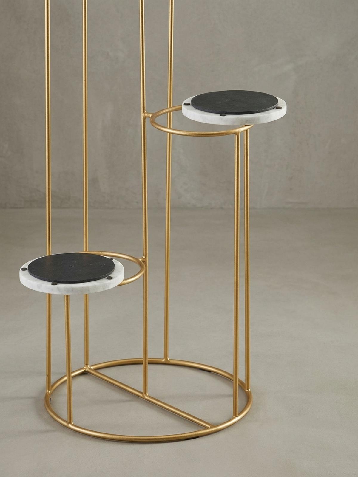 BLUMENSTÄNDER Weiß Marmor für Wohnzimmer und Dekoration - Goldfarben, Stein/Metall (37/37/108cm) - KADIMA DESIGN