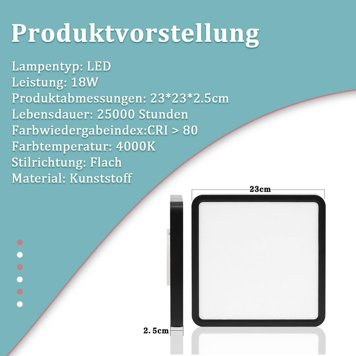 LED-DECKENLEUCHTE Kranzhainbach 23.0/2.5/23.0 cm - Schwarz, Kunststoff (23/23/2.5cm) - ZMH
