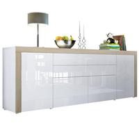 SIDEBOARD La Paz Weiß Hochglanz / Eiche sägerau - Sandfarben/Weiß Hochglanz, Holzwerkstoff (200/72/35cm) - Vladon