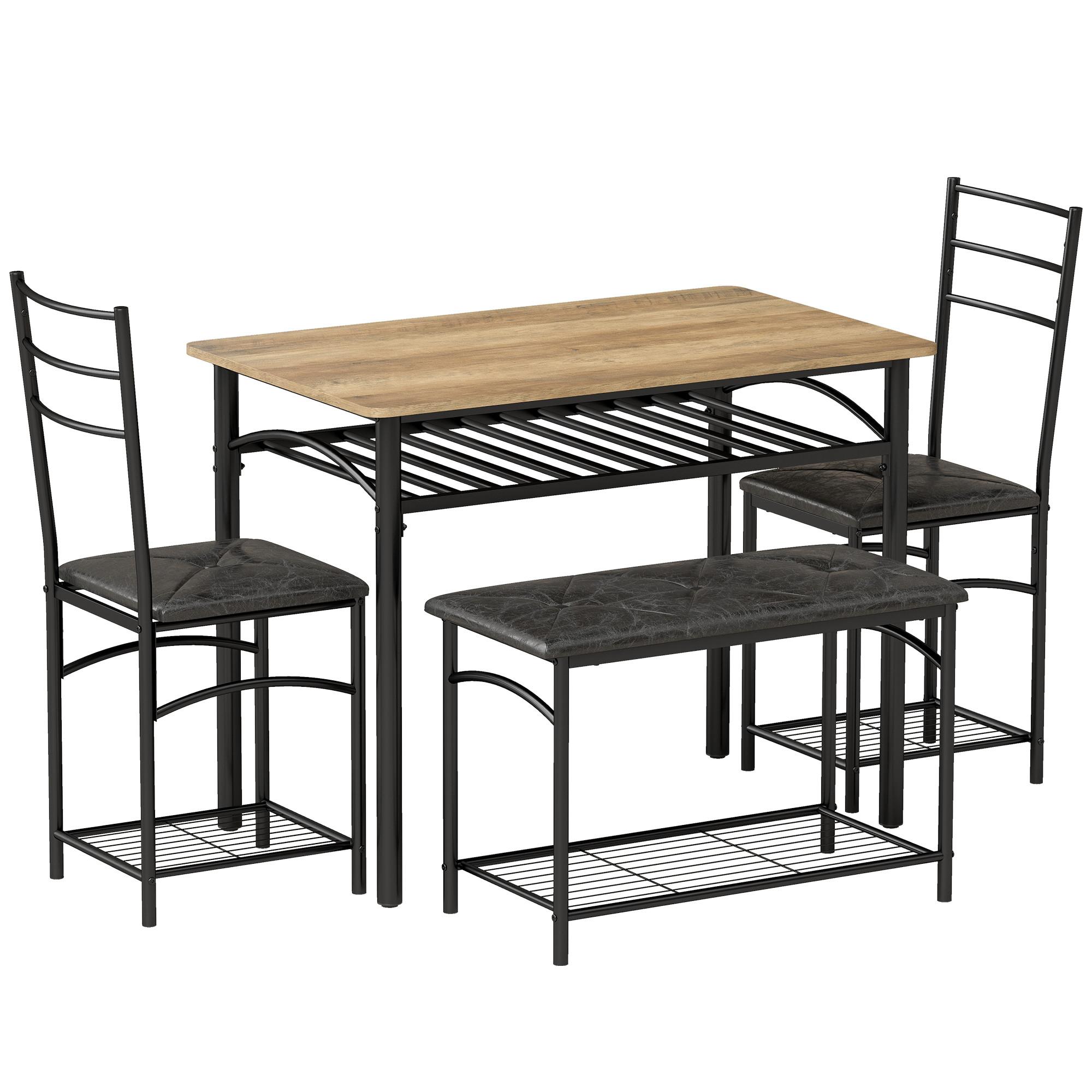 ESSGRUPPE 4er Set Metall MDF Rustikal-Braun - Schwarz/Braun, Holzwerkstoff/Kunststoff (60/76.3/100cm) - HOMCOM