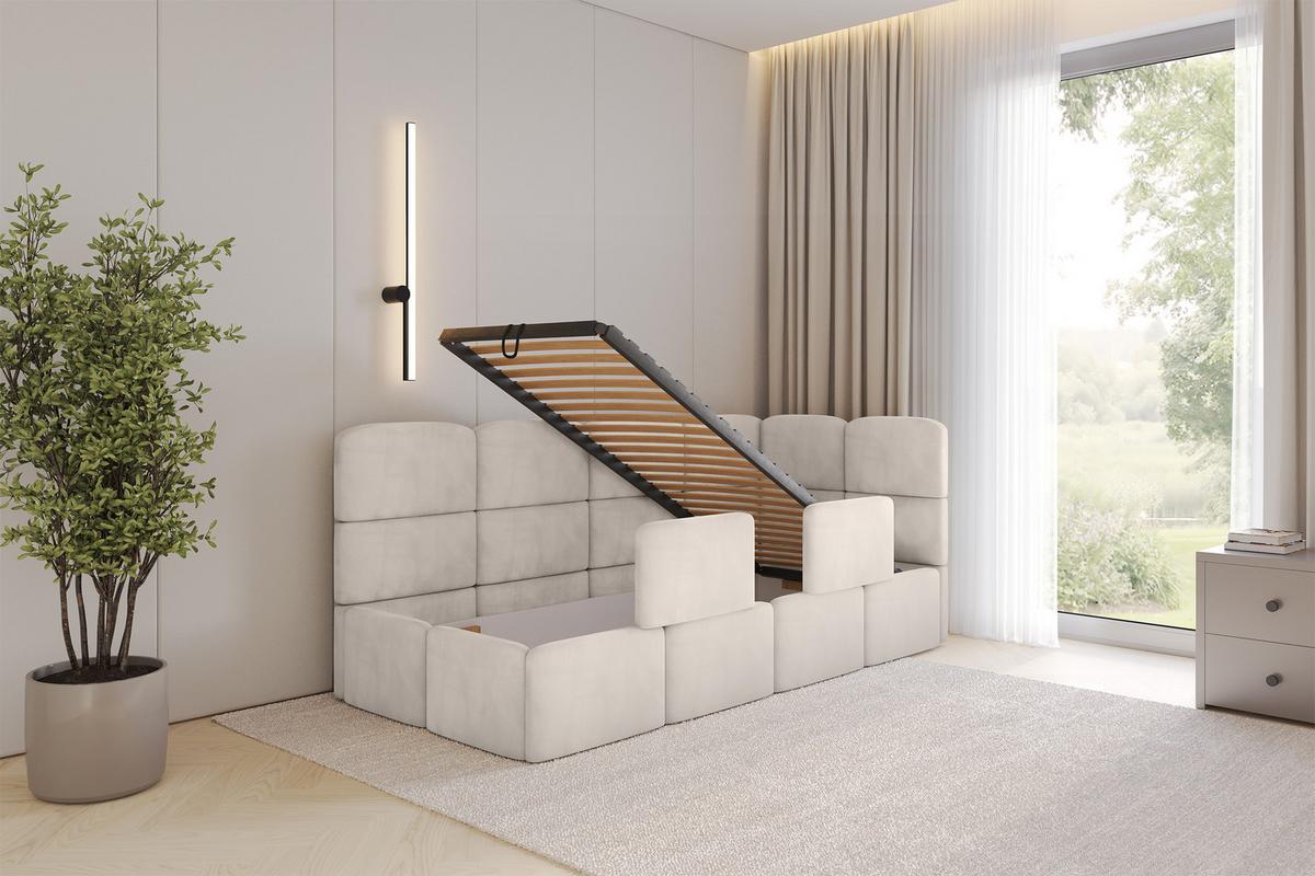EINZELLBETT Jugendbett mit Bettkasten, Links - KIVY 90x200 Beige - Beige, Holzwerkstoff/Textil (90/200cm) - ALTDECOR