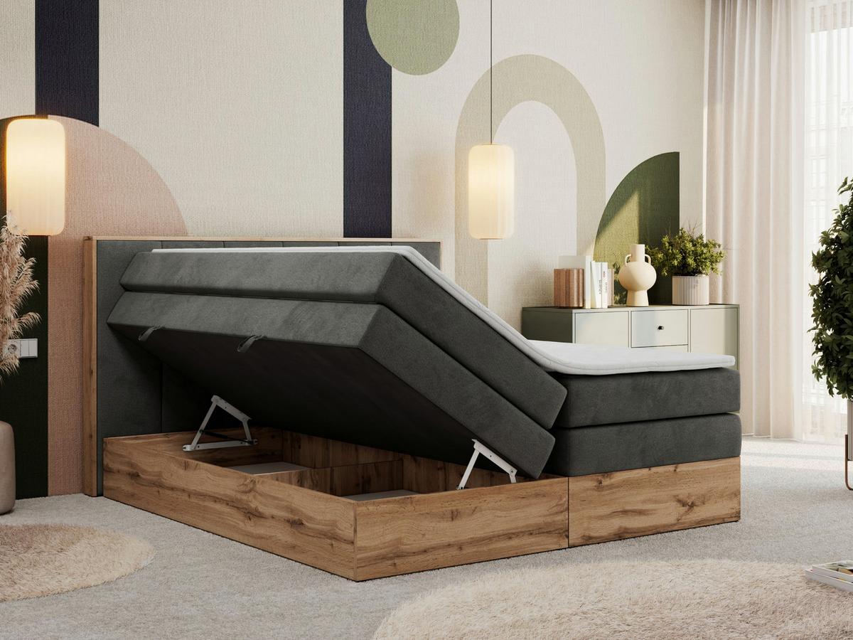 BOXSPRINGBETT ALBERO 1 KING 160/200 Dunkelgrau Velvet - H4 - Dunkelgrau, Holz/Textil (160/200cm) - MKS