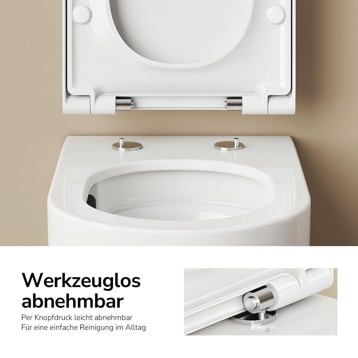 WAND-WC Set 55,5 x 36,5 cm inkl. WC-Sitz mit Absenkautomatik weiß glänzend - Weiß, Keramik (36.5/36/55.5cm) - EMKE