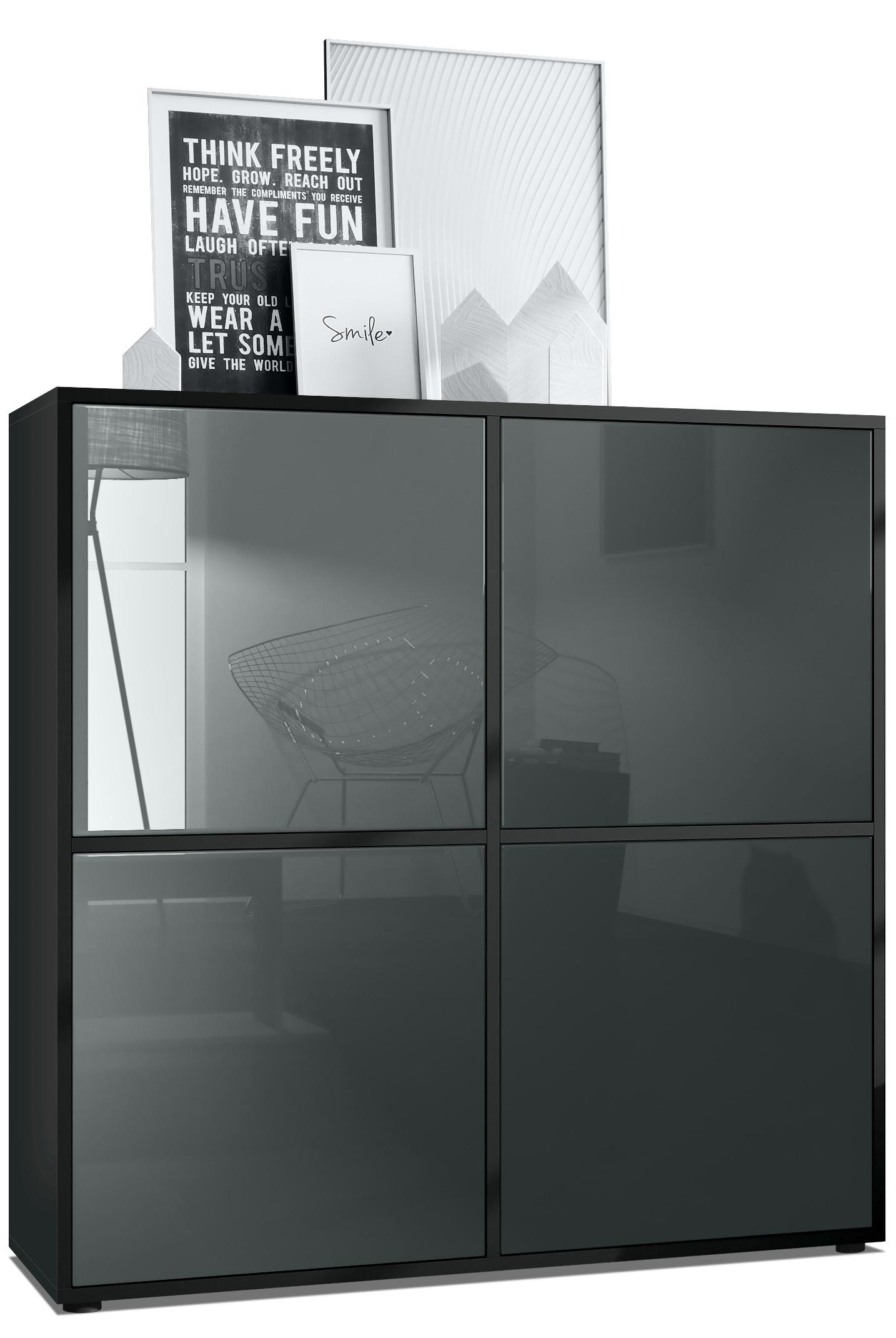 HIGHBOARD Cuba Türen in Grau Hochglanz - Grau, Holzwerkstoff (104/105.5/35.5cm) - Vladon