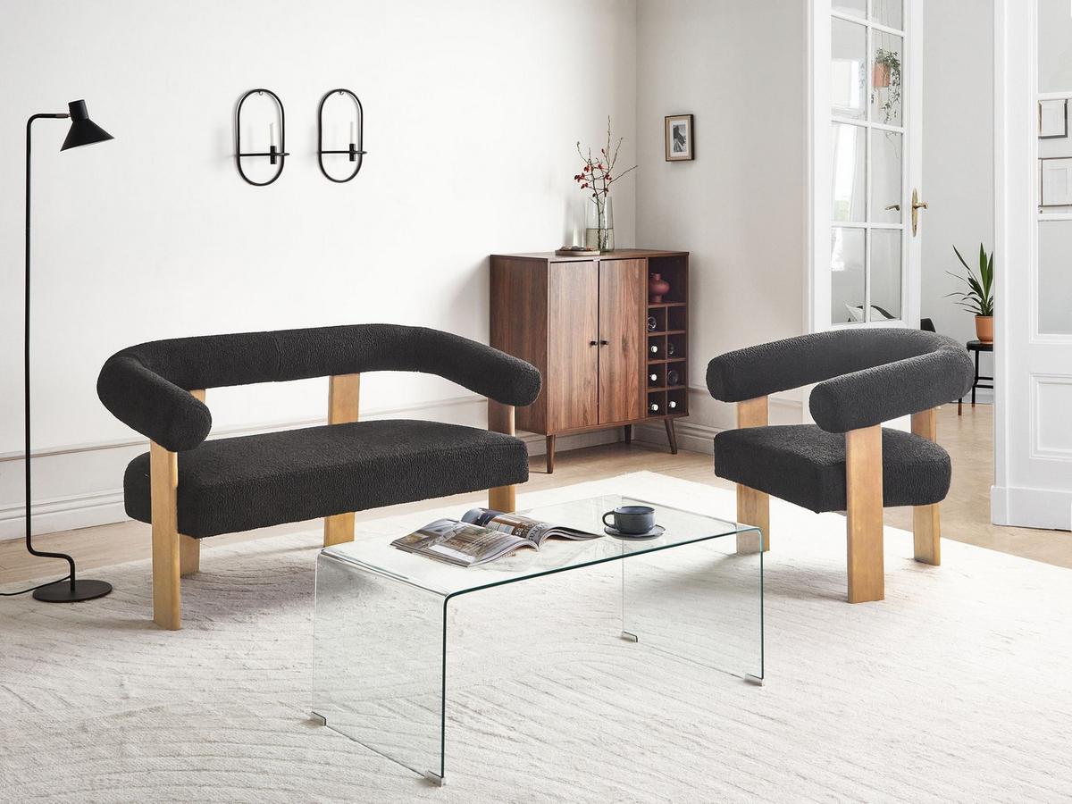 SOFA-SET Bouclé Schwarz/Hellbraun Ilbro - Schwarz/Braun, Textil (138/76/68cm) - Beliani
