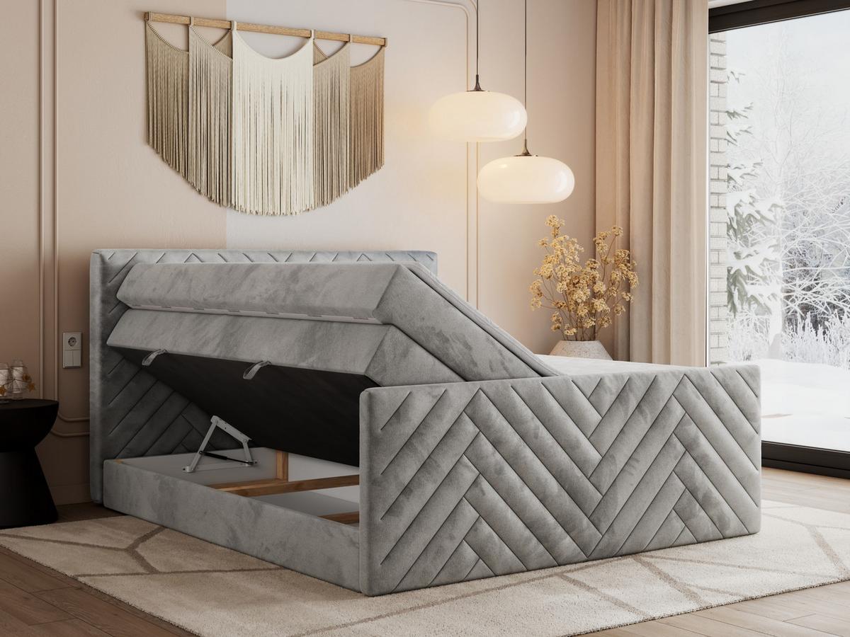 BOXSPRINGBETT PARIS KING DUO - 120/200 - Hellgrau Velvet - H4 - Hellgrau, Holz/Textil (120/200cm) - MKS