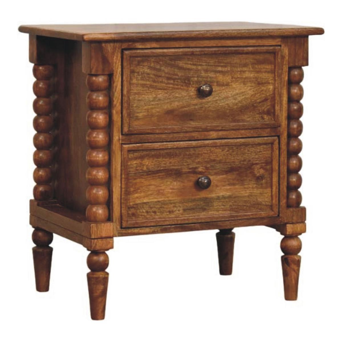 NACHTKASTEN Amber Eiche, 2 Schubladen und Spindelbeine, Hellbraun - Hellbraun/Messingfarben, Holz/Metall (55/60/40cm) - Artisan Furniture