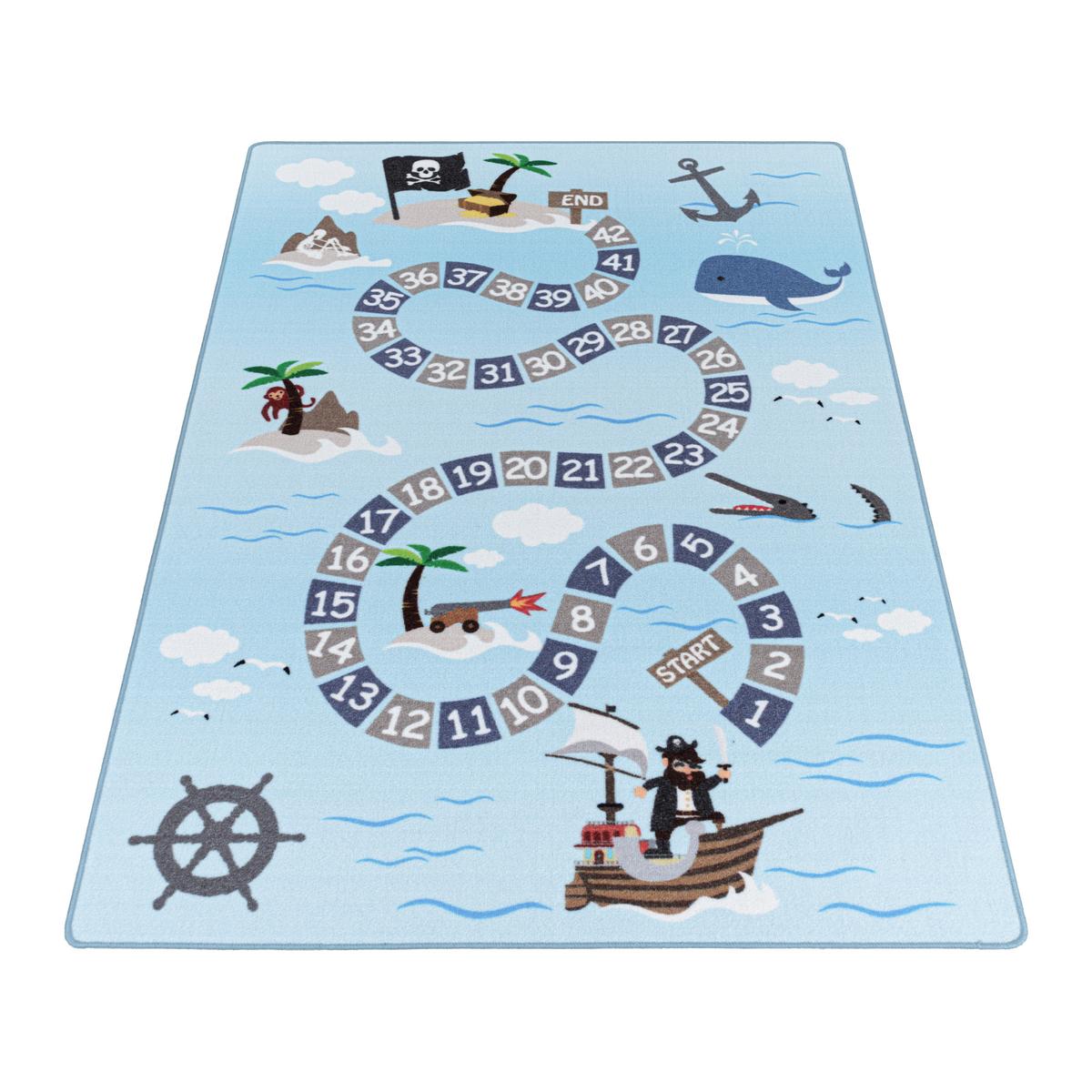 SPIELTEPPICH TRAUN in Blau, mit Piraten-Motiv, 100 x 150 cm - Blau, Textil (100/150cm) - KADIMA DESIGN