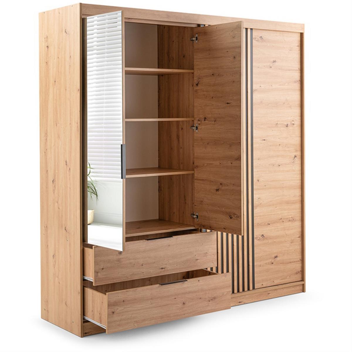 DREHTÜRENSCHRANK Madero mit Spiegel und 2 Schubladen, 203 cm, eiche Artisan - Eiche Artisan, Holzwerkstoff (203/213/60cm) - Beautysofa