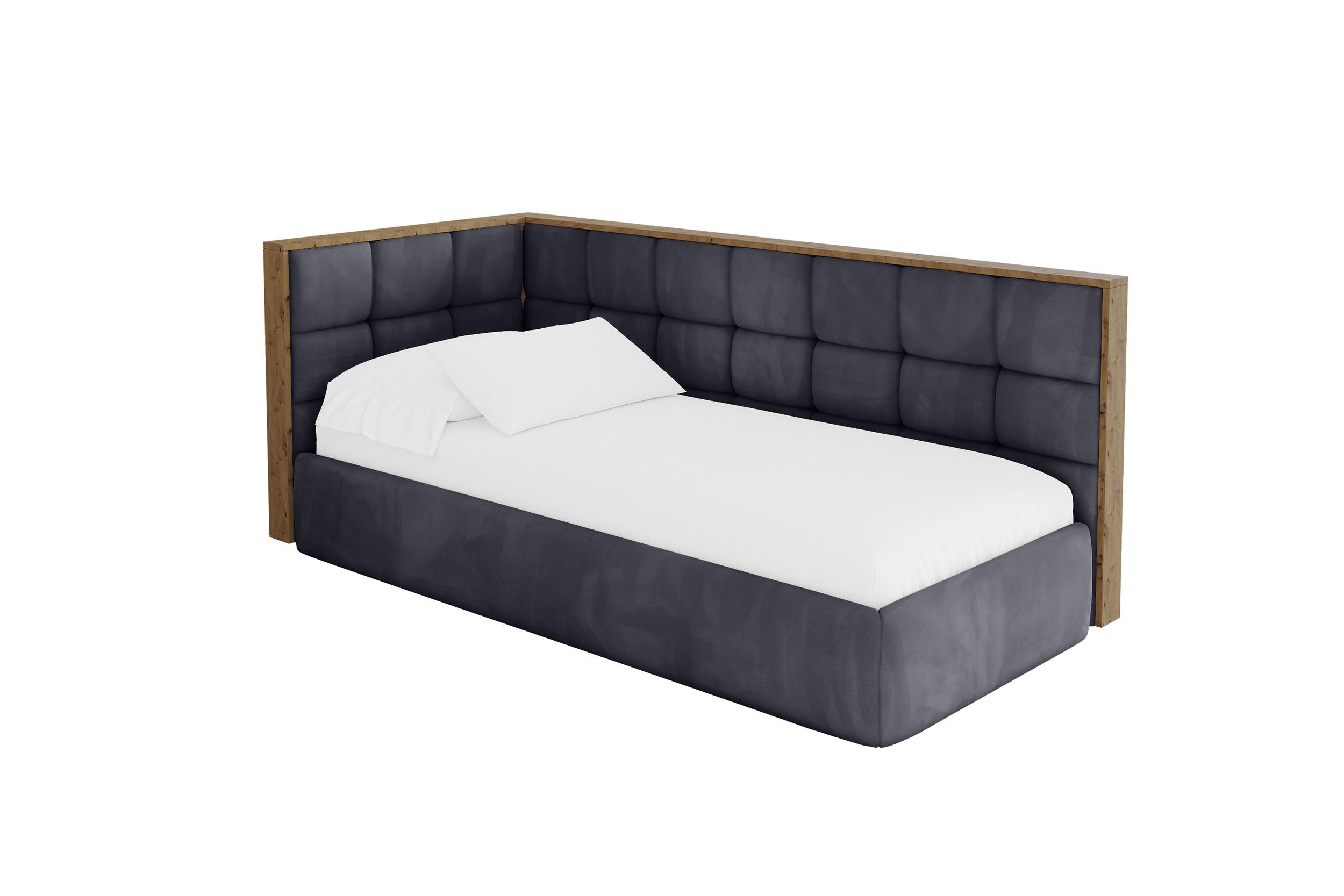EINZELLBETT Jugendbett mit Bettkasten, Rechts - SOVY 100x200 Dunkelgrau - Titanfarben, Holzwerkstoff/Textil (100/200cm) - ALTDECOR