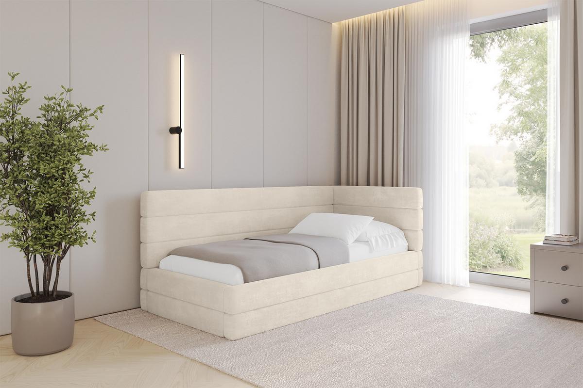 EINZELLBETT Jugendbett mit Bettkasten und Matratze H3/H4, Links - BEMY 90x200 Beige - Beige, Holzwerkstoff/Textil (90/200cm) - ALTDECOR