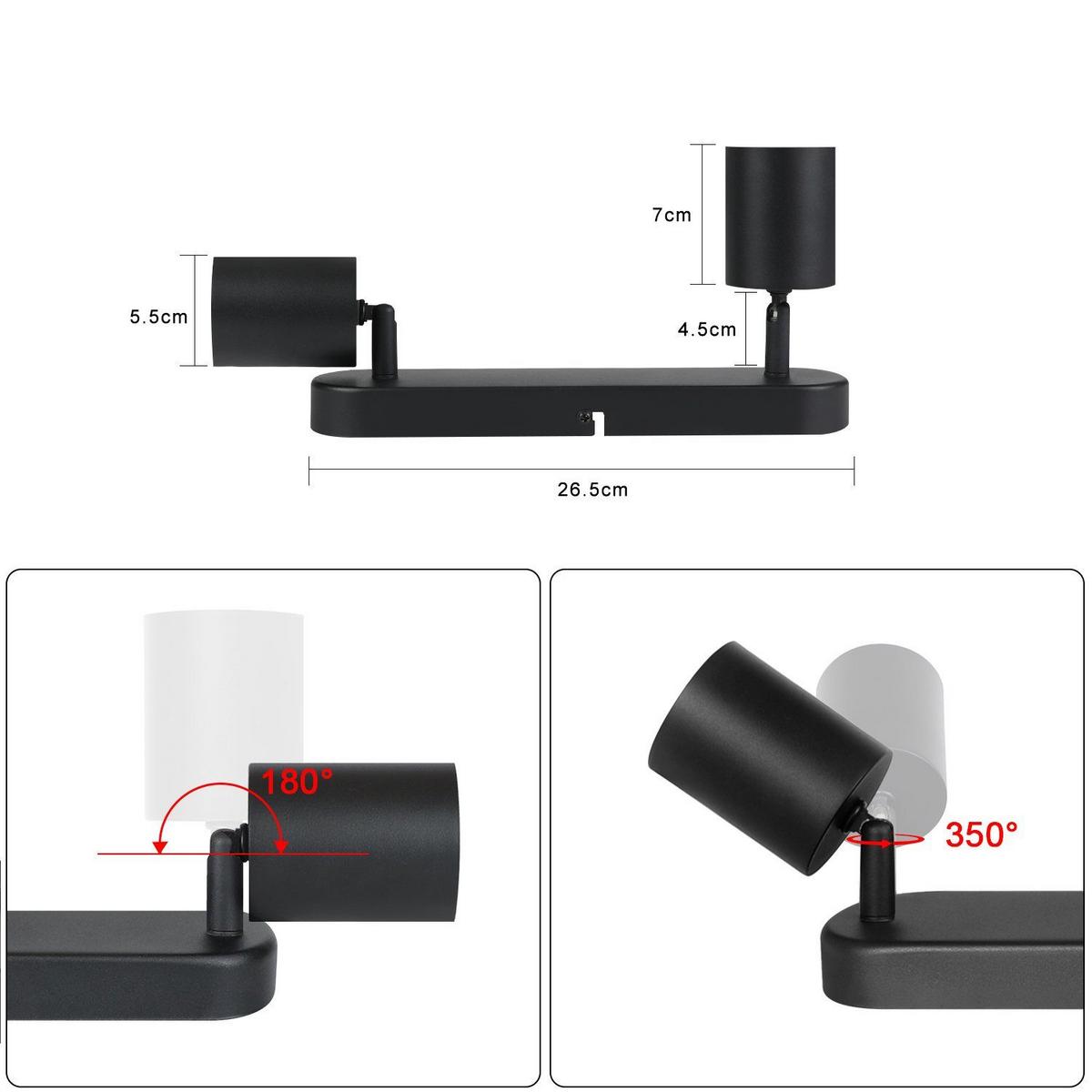DECKENSTRAHLER Freiheit 2-flammig 27/7/14 cm - Schwarz, Metall (27/7/14cm) - Nettlife