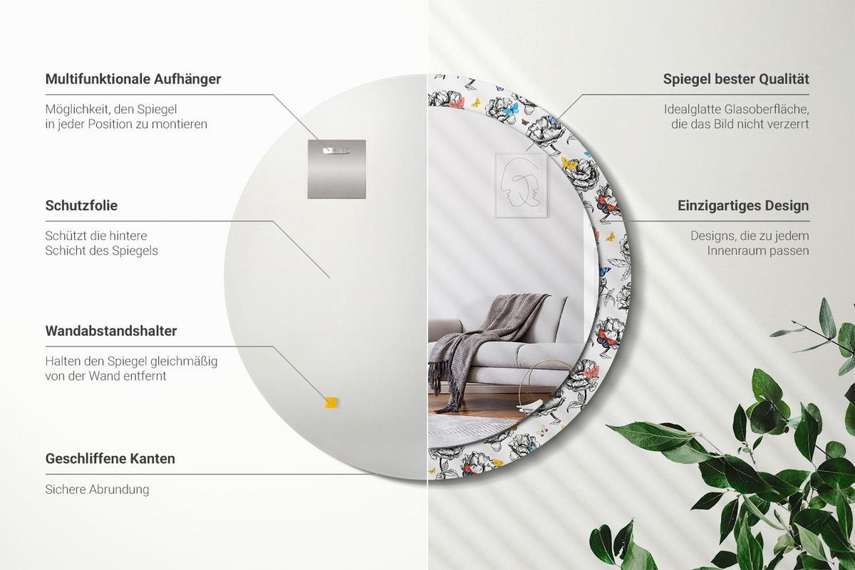 SPIEGEL Rund Ø 90 cm mit Aufdruck - Multicolor, Glas (90/90/0.4cm) - Wallfluent