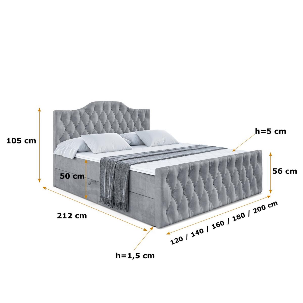 BOXBETT VILA-1-Z - 140x200 cm - H3 - Grau - Grau, Holzwerkstoff (140/200cm) - ALTDECOR